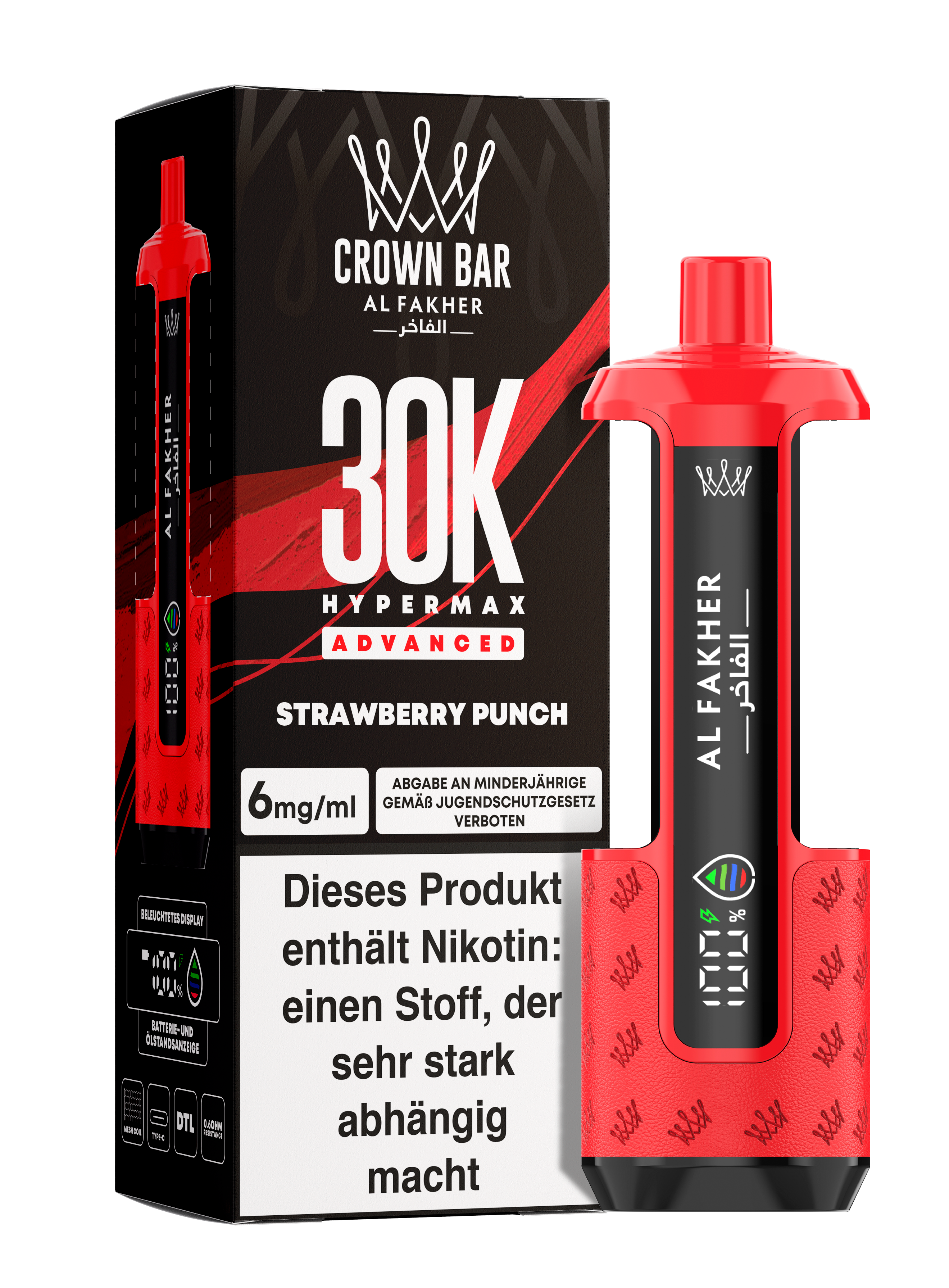 Al Fakher - Hypermax 30k 2ml Gerät + 2x10ml Pod - Strawberry Punch