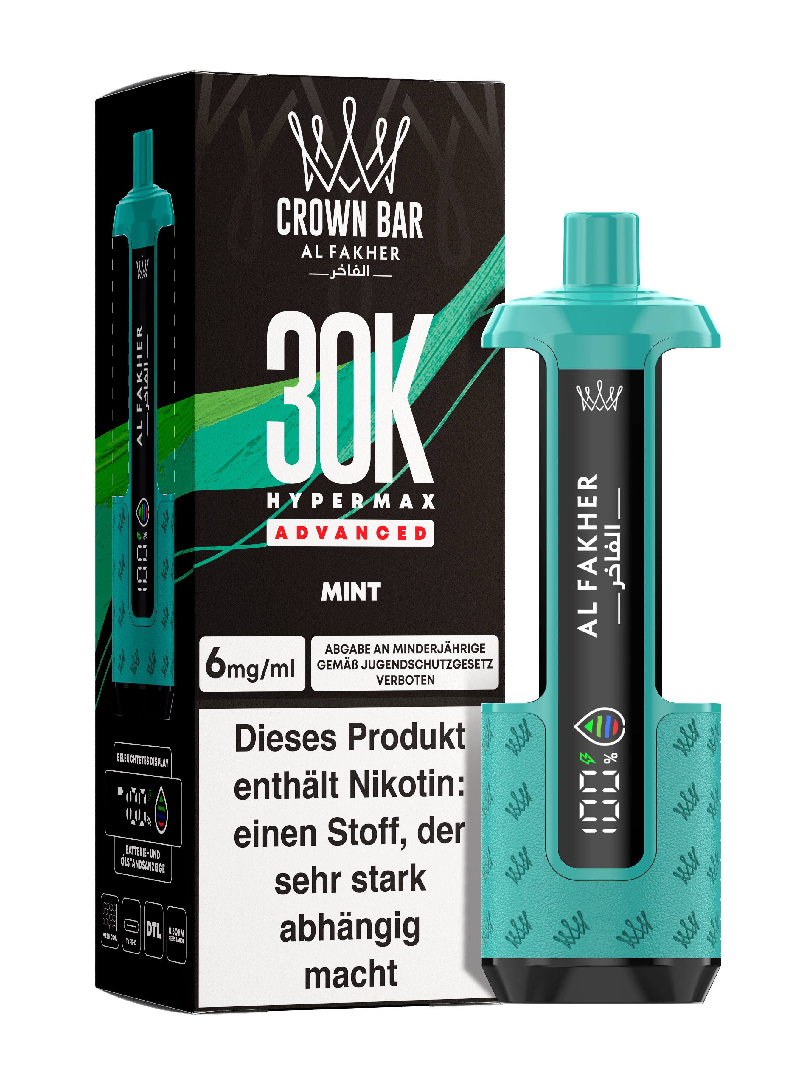 Al Fakher - Hypermax 30k 2ml Gerät + 2x10ml Pod - Mint