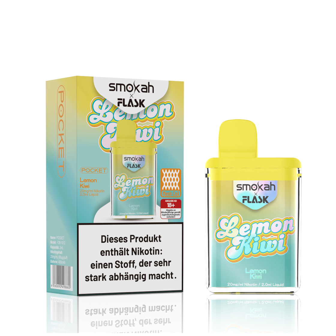 Smokah x Flask - Pocket Vape - Lemon Kiwi 20mg