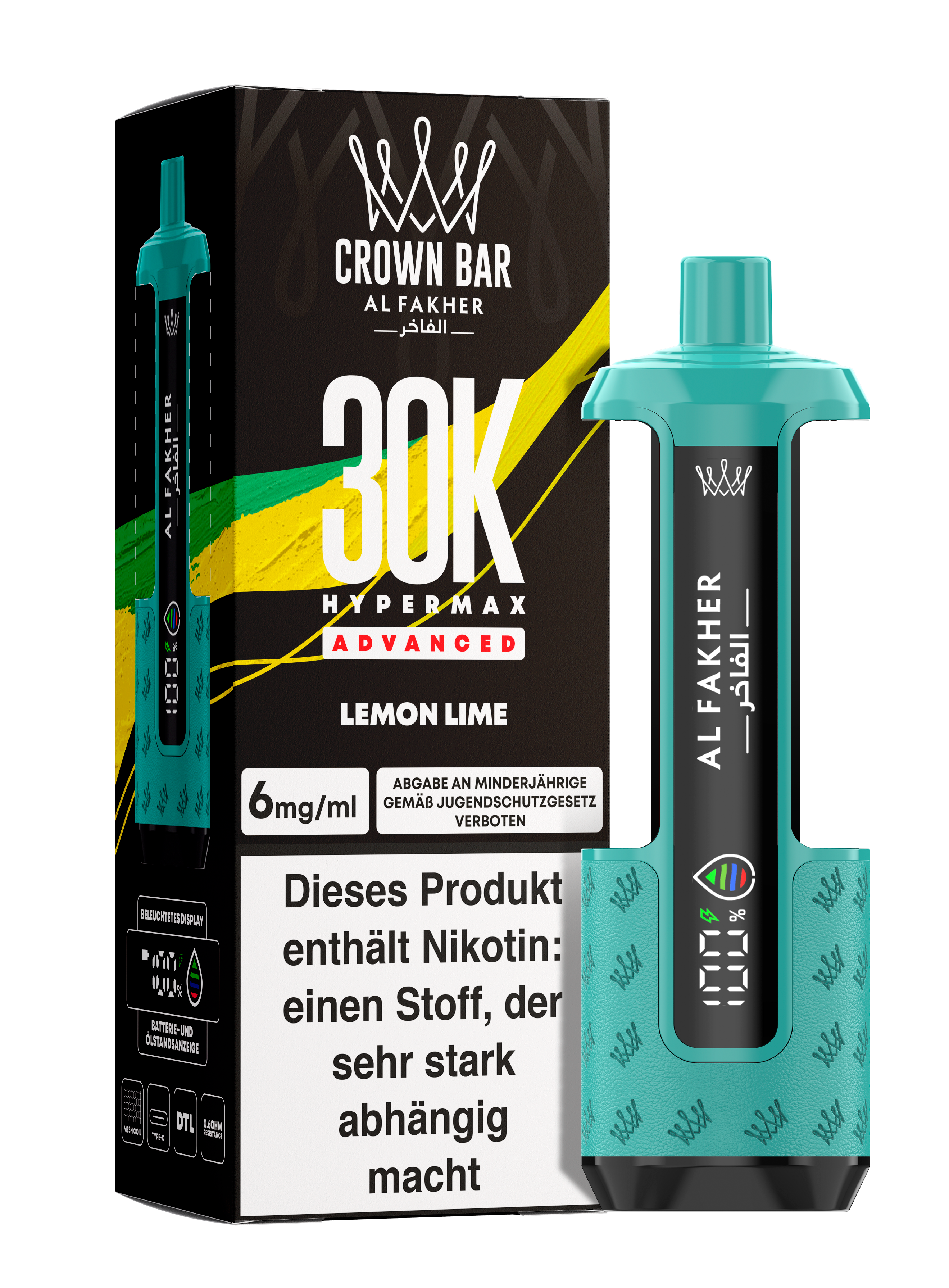 Al Fakher - Hypermax 30k 2ml Gerät + 2x10ml Pod - Lemon Lime