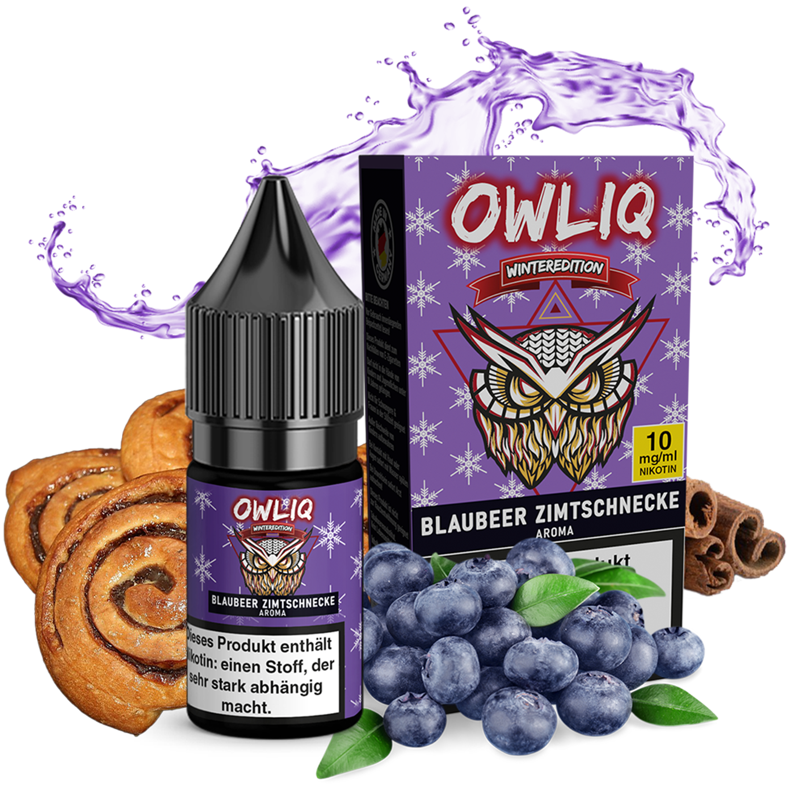 OWLIQ Liquid - Blaubeer Zimtschnecke (Winteredition) 10ml - 10mg