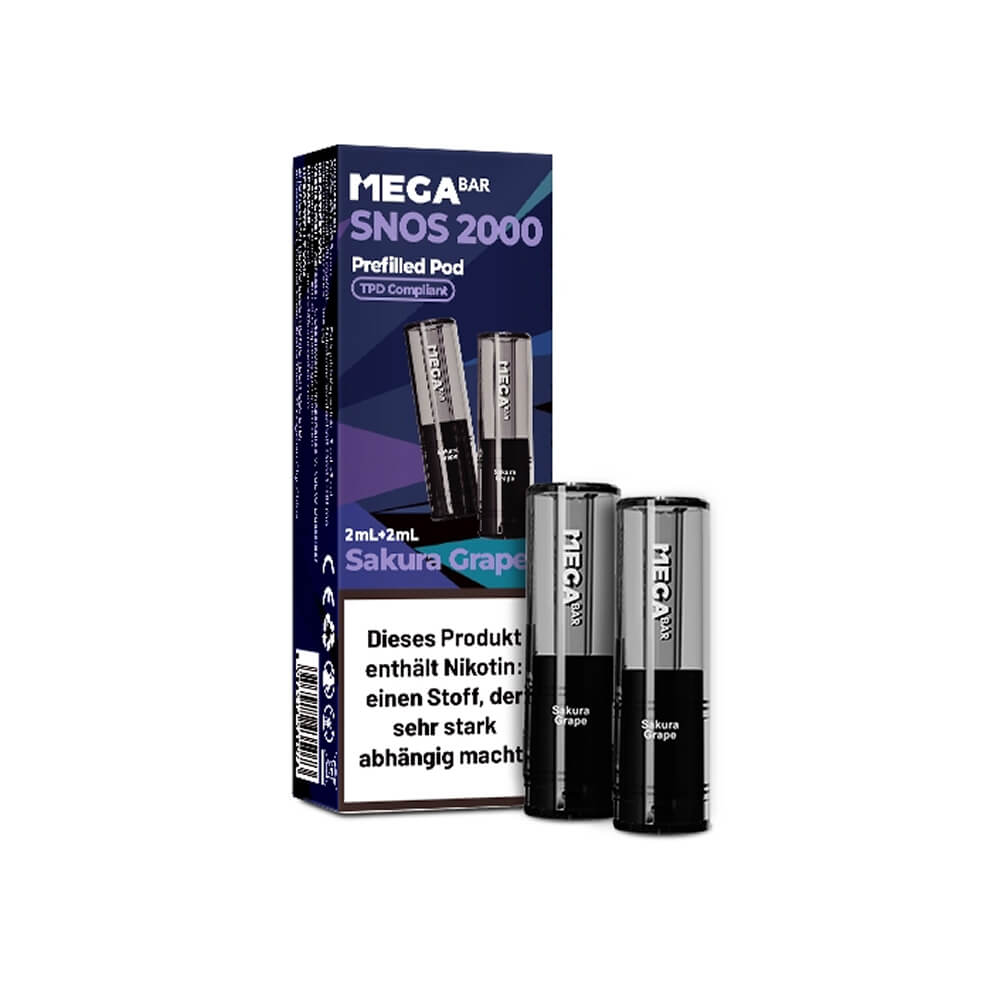 MEGABAR SNOS 2000 - Nasen Vape 2x Pods - Sakura Grape
