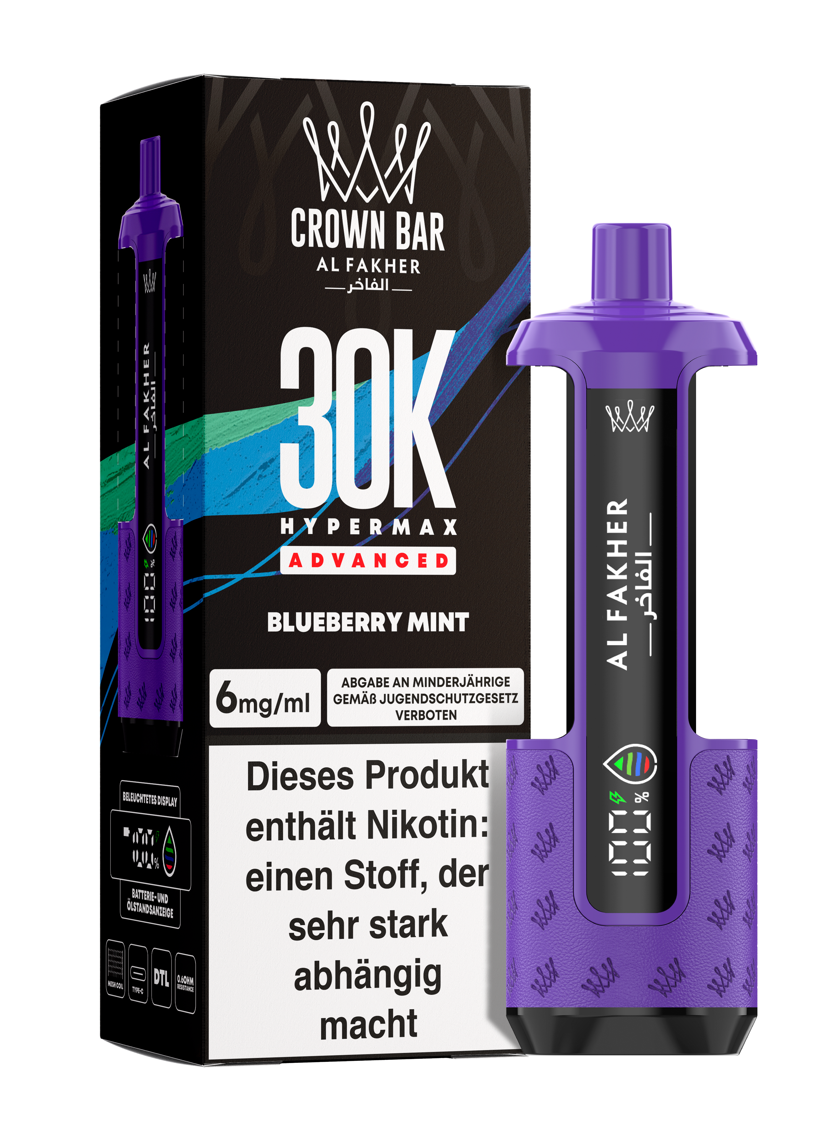 Al Fakher - Hypermax 30k 2ml Gerät + 2x10ml Pod - Blueberry Mint